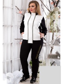 Жіночий модний спортивний костюм з трикотажу і эко-кожи для повних 813758-59